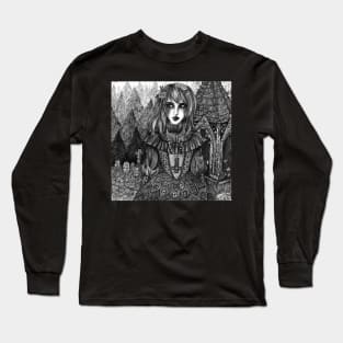 Gothic girl wandering through forest cemetery Long Sleeve T-Shirt